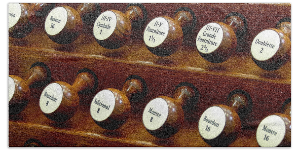 Organ Hand Towel featuring the photograph Organ stop knobs by Jenny Setchell