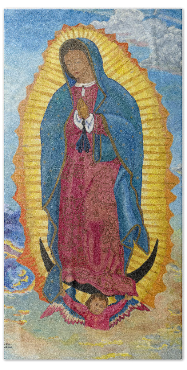 Our Lady Of Guadalupe Bath Towel featuring the painting Our Lady of Guadalupe-New Dawn by Mark Robbins
