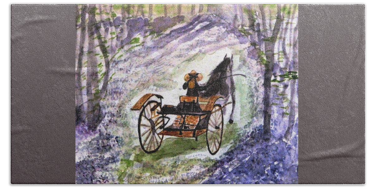 Carts Bath Towel featuring the painting Out In The Meadowbrook Cart by Angela Davies