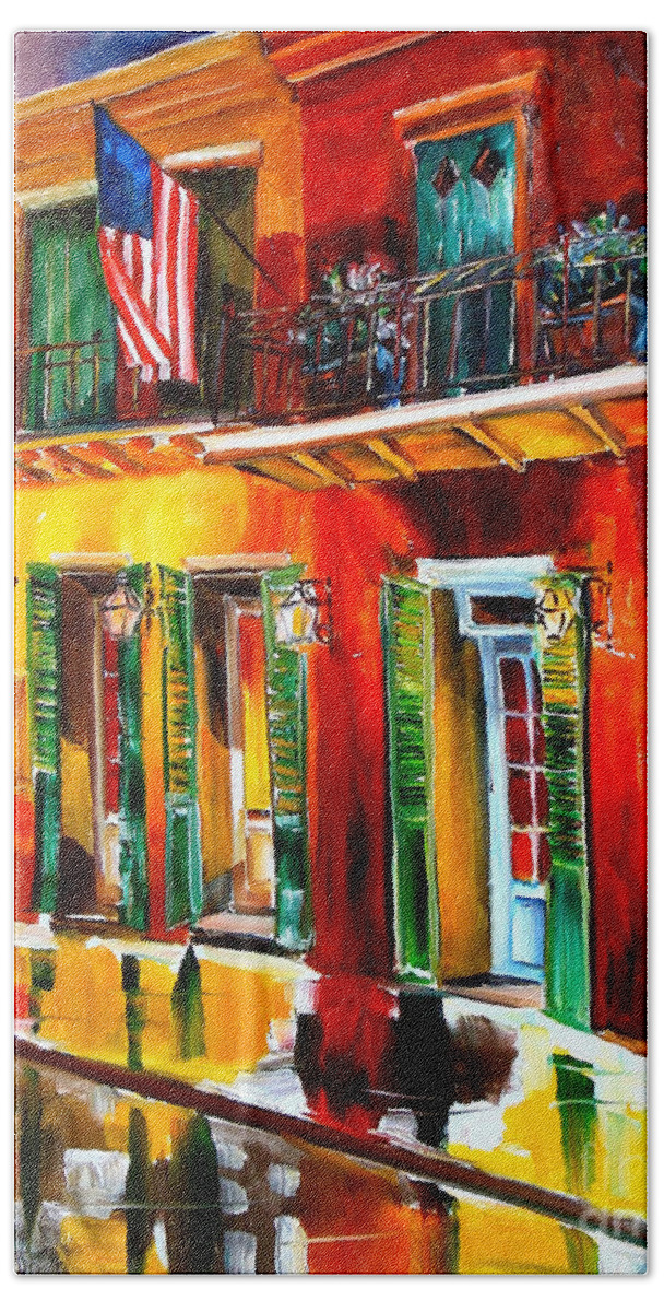 New Orleans Bath Towel featuring the painting Outside Pat O'Brien's Bar by Diane Millsap