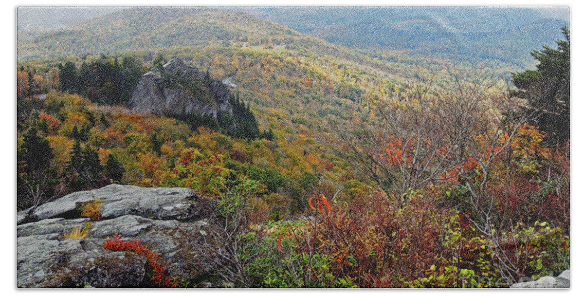 Overlook From Grandfather Mountain Hand Towel featuring the photograph Overlook From Grandfather Mountain by Lydia Holly