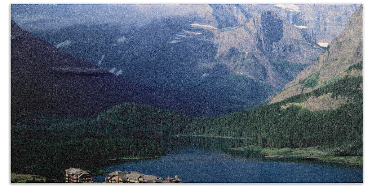 Glacier National Park Hand Towel featuring the photograph Overview Of A Hotel, Glacier National by Ted Wood