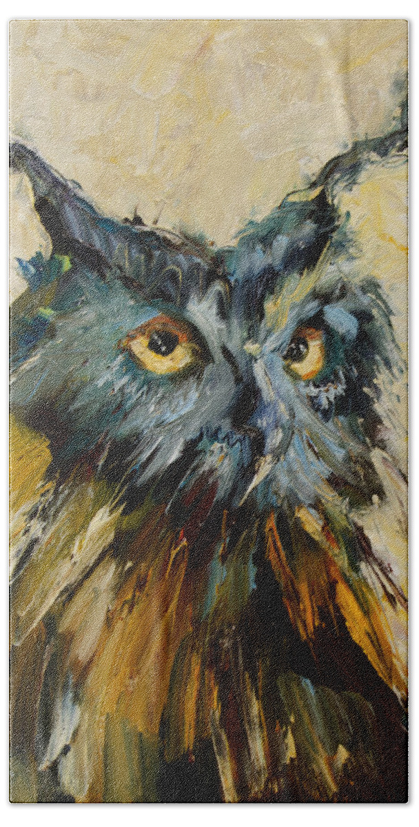 Owl Art Hand Towel featuring the painting Owl Study by Diane Whitehead