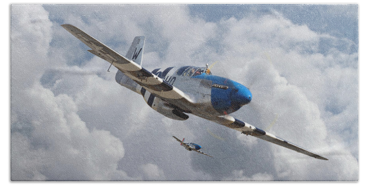 Aircraft Hand Towel featuring the photograph P51 Mustang - D-Day Top Cover by Pat Speirs