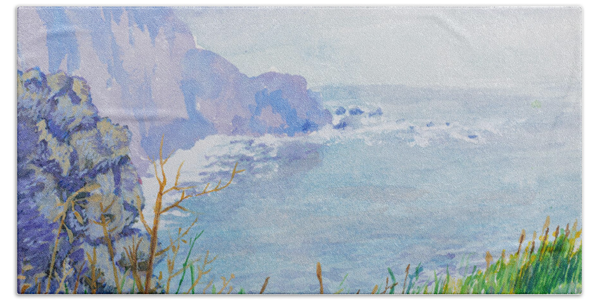 Nature Bath Towel featuring the painting Pacific Coast by Walt Brodis