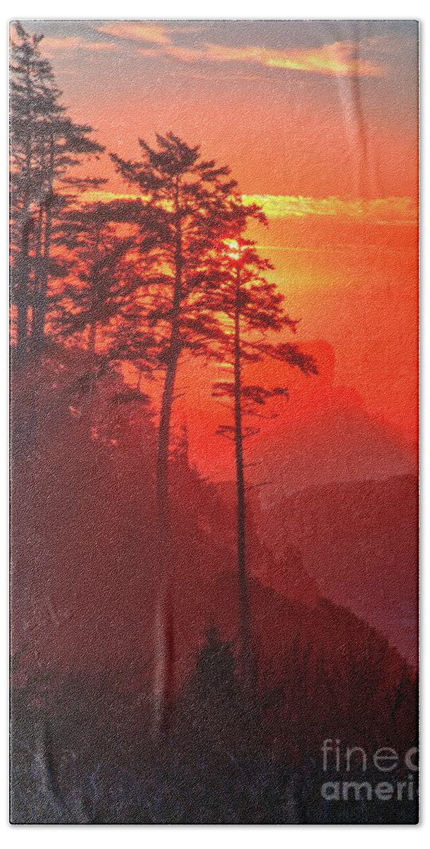 Sunset Bath Sheet featuring the photograph Pacific Fire And Fog by Adam Jewell