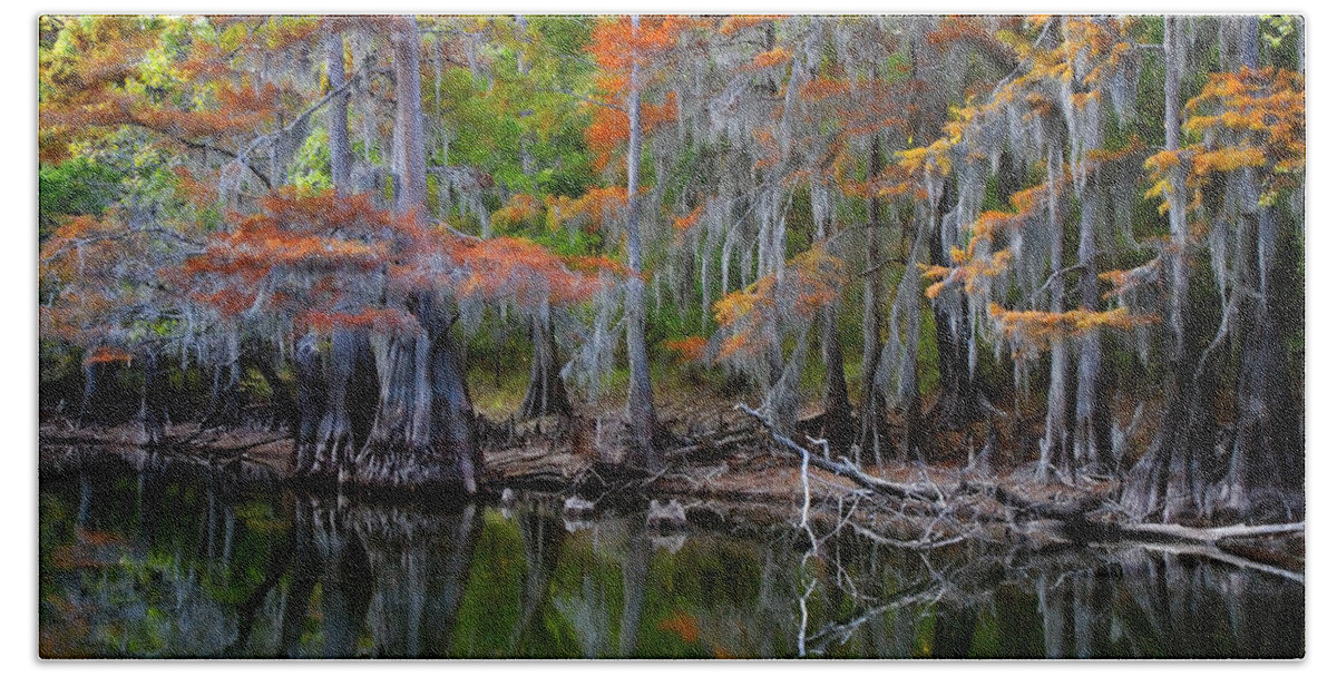 Autumn Bath Towel featuring the photograph Painted Bayou by Lana Trussell