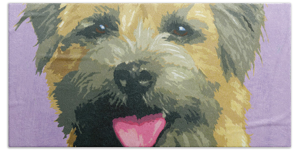Animal Bath Towel featuring the painting Painting Of Border Terrier Dog by Ikon Ikon Images