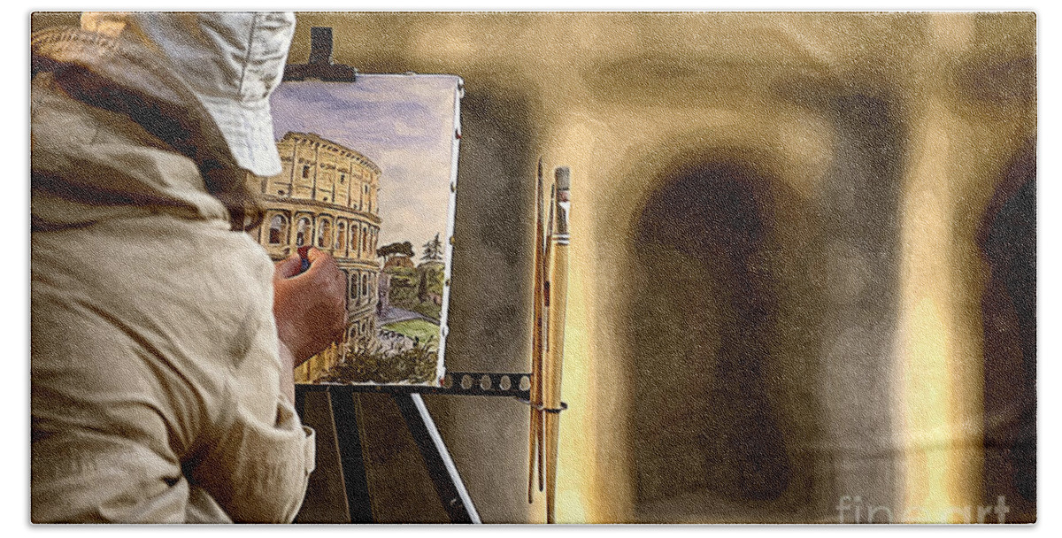 Colosseum Hand Towel featuring the photograph Painting the Colosseum by Stefano Senise
