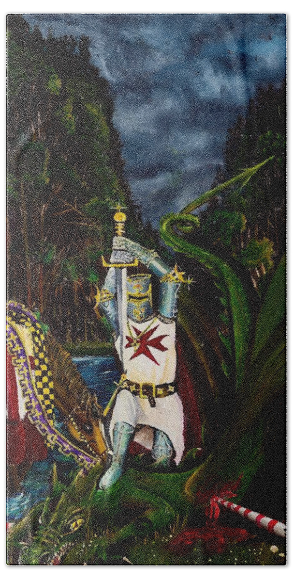 St George And Dragon Bath Towel featuring the painting St George by John Palliser
