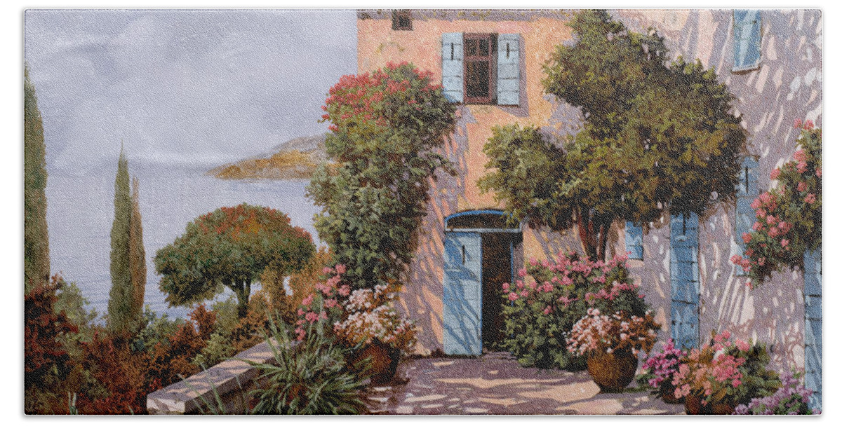 Terrace Hand Towel featuring the painting Palmette Viola by Guido Borelli