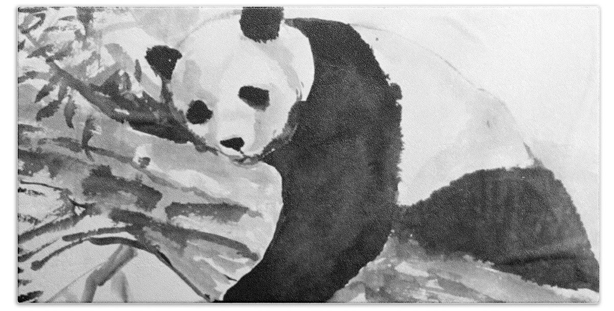 Sumi-e Bath Towel featuring the painting Panda by Asha Sudhaker Shenoy