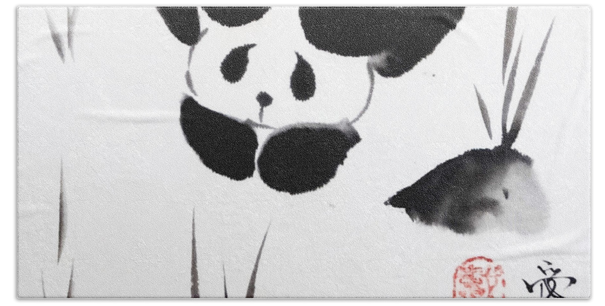 Panda Bath Towel featuring the painting Panda Time by Oiyee At Oystudio