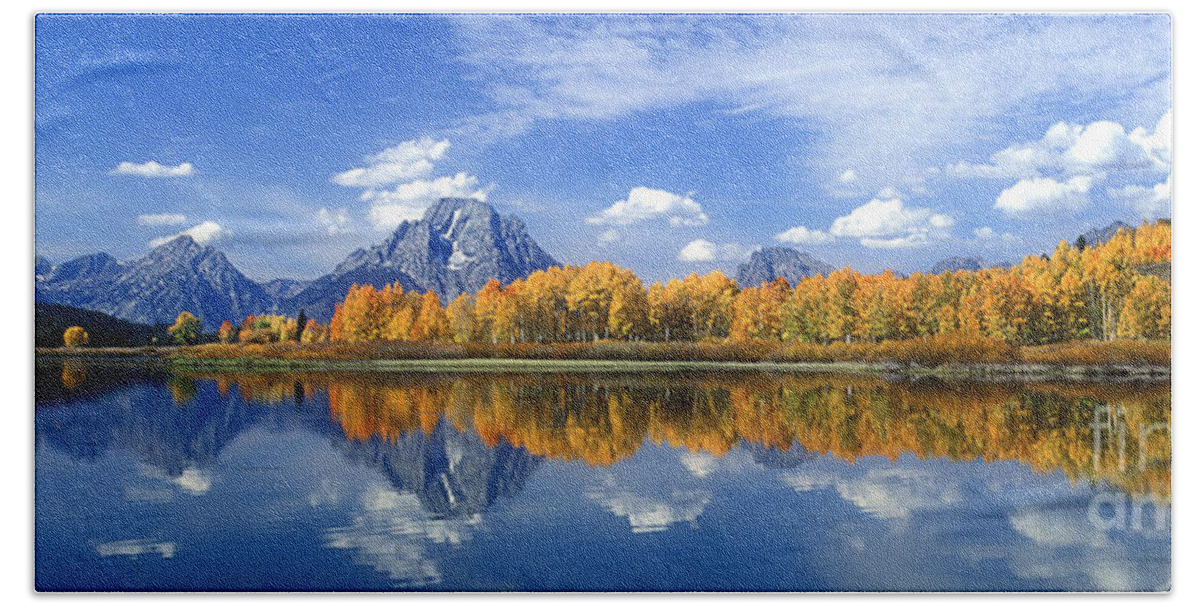 America Bath Towel featuring the photograph Panorama Fall Morning at Oxbow Bend Grand Tetons National Park by Dave Welling