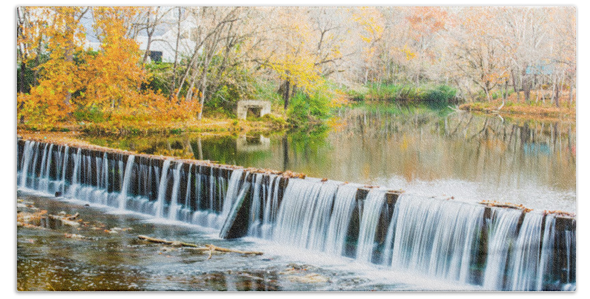 Buck Creek Hand Towel featuring the photograph Panorama of Buck Creek In Autumn by Parker Cunningham