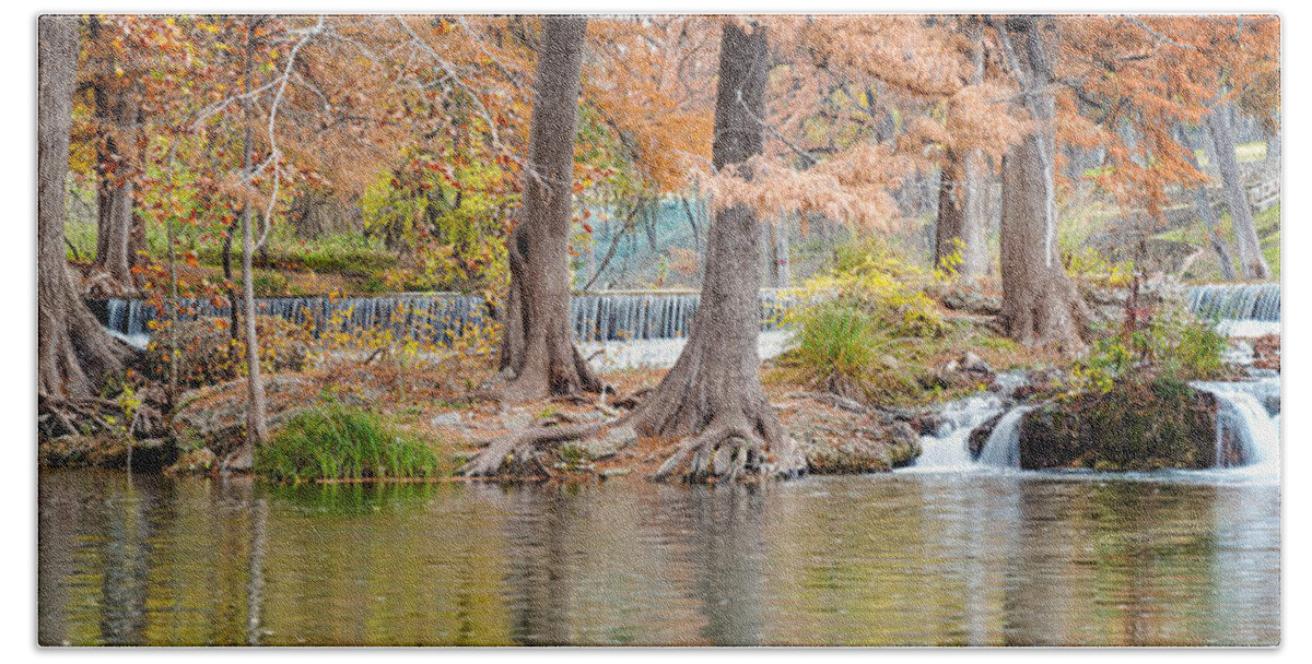 Guadalupe River Bath Towel featuring the photograph Panorama of Guadalupe River in Hunt Texas Hill Country by Silvio Ligutti