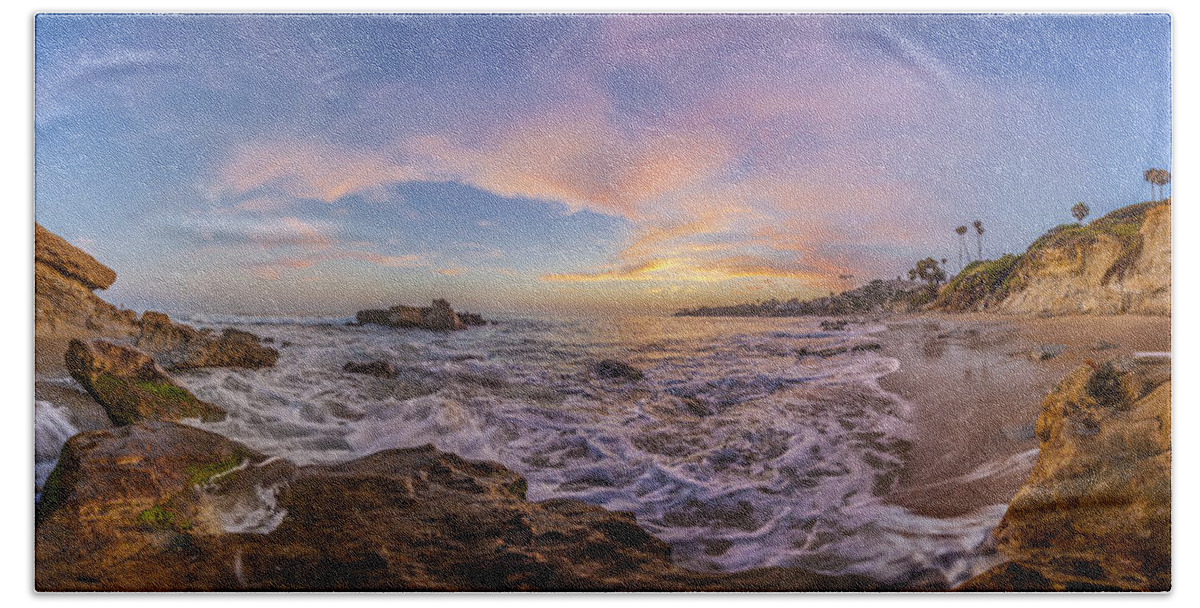 Laguna Beach Bath Towel featuring the photograph Panorama The whole way round the cove by Scott Campbell