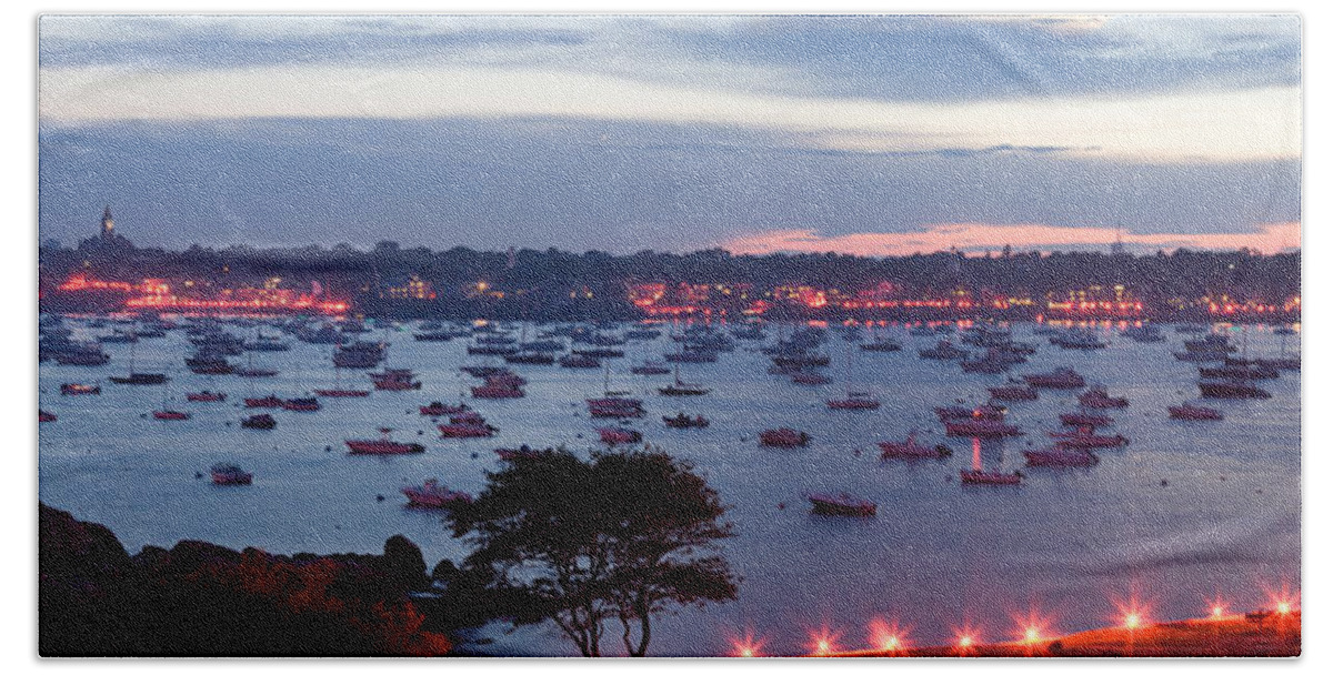 Marblehead Harbor Bath Towel featuring the photograph Panoramic of the Marblehead Illumination by Jeff Folger