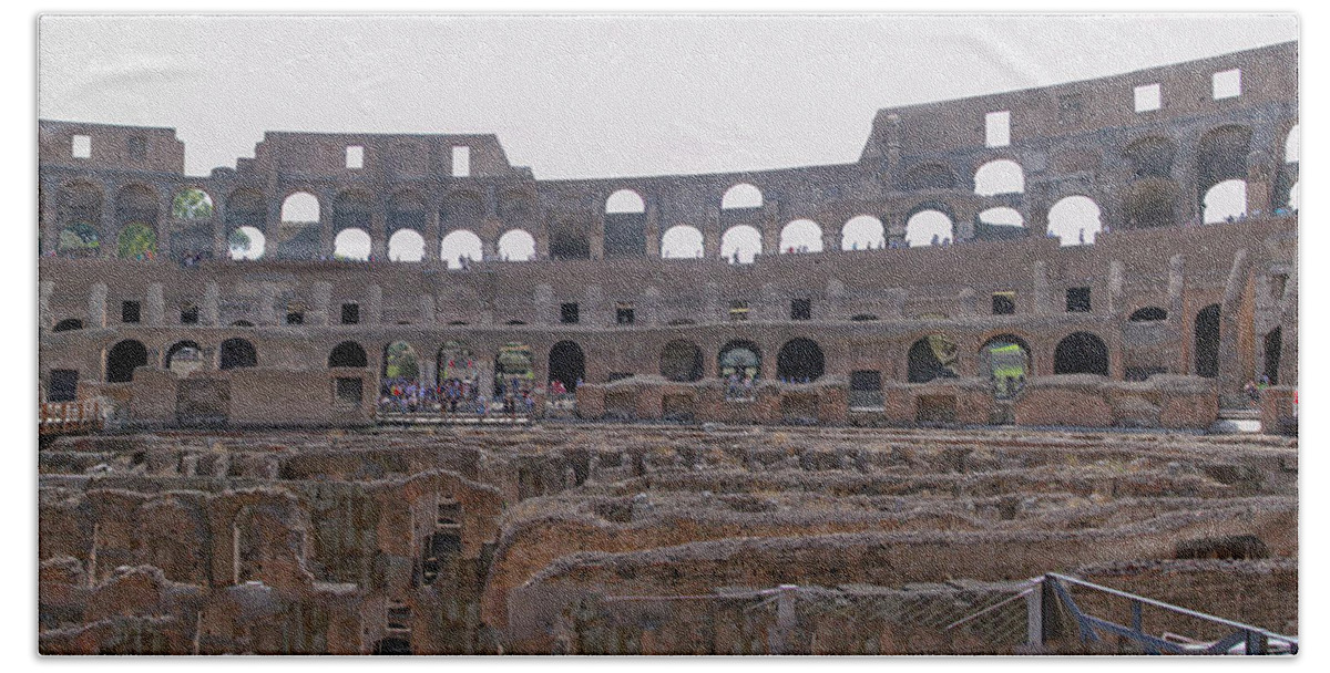 Panoramic Hand Towel featuring the photograph Panoramic View of the Colosseum by Allan Levin