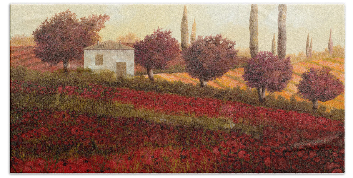 Tuscany Bath Sheet featuring the painting Papaveri In Toscana by Guido Borelli