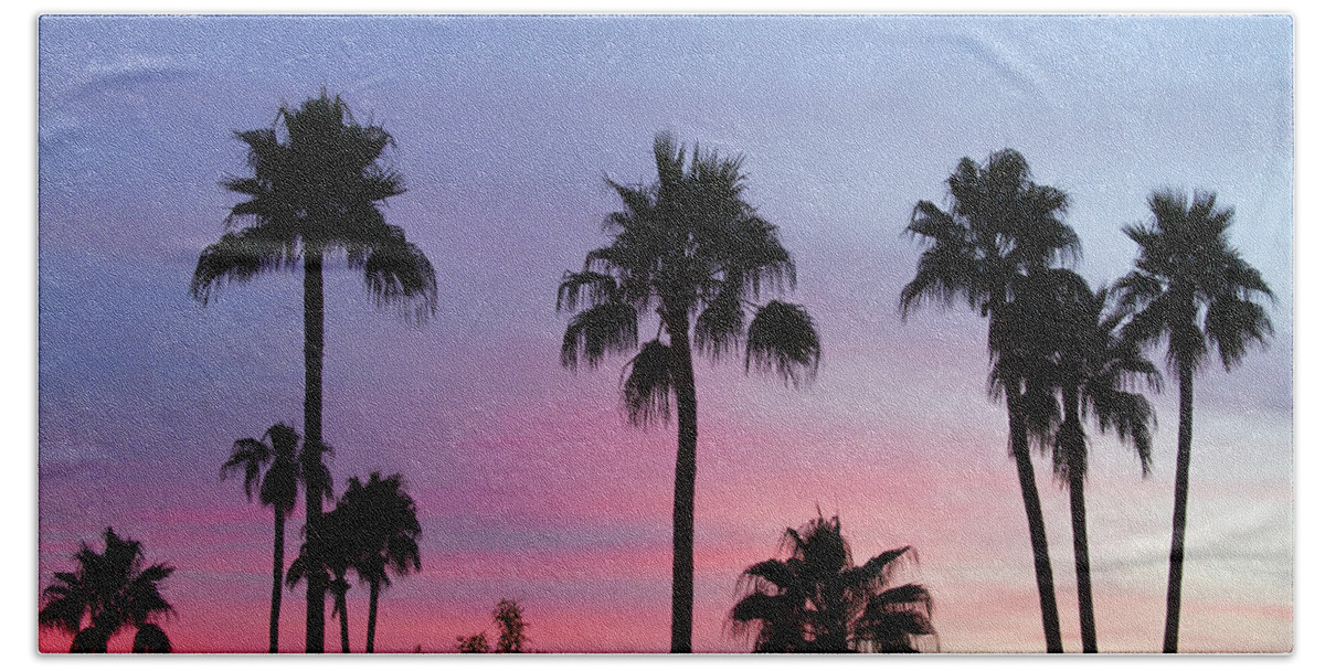 Palm Trees Bath Towel featuring the photograph Paradise Palm Tree Sunset Sky by James BO Insogna