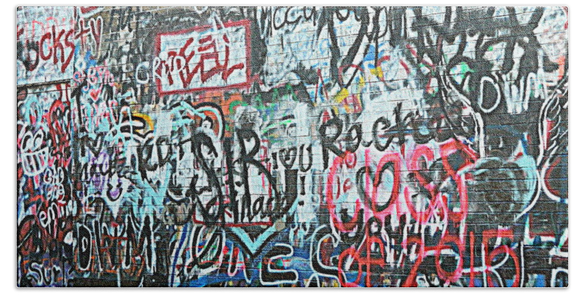 Graffiti Hand Towel featuring the photograph Paris Mountain Graffiti by Kathy Barney