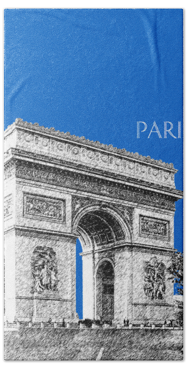 Architecture Bath Towel featuring the digital art Paris Skyline Arc de Triomphe - Blue by DB Artist