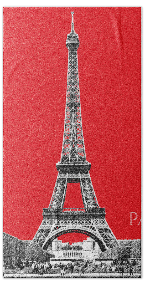 Architecture Bath Towel featuring the digital art Paris Skyline Eiffel Tower - Red by DB Artist