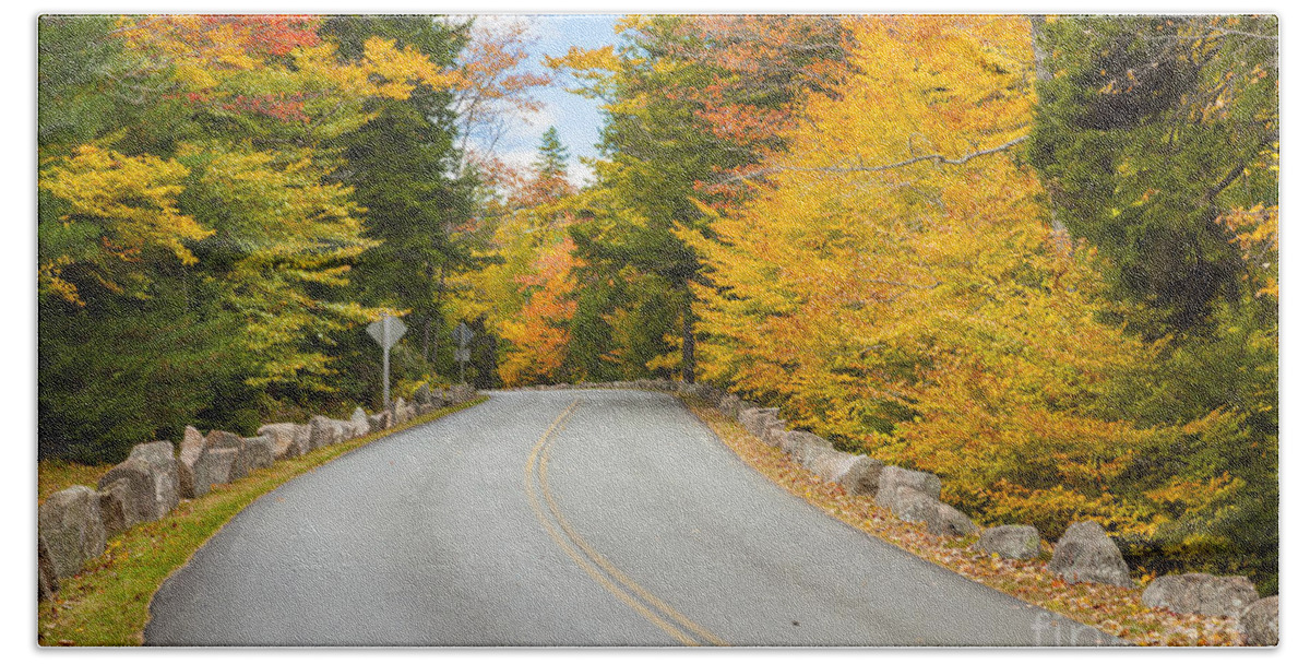 Autumn Hand Towel featuring the photograph Park Loop Road in Autumn Acadia National Park Maine by Ken Brown
