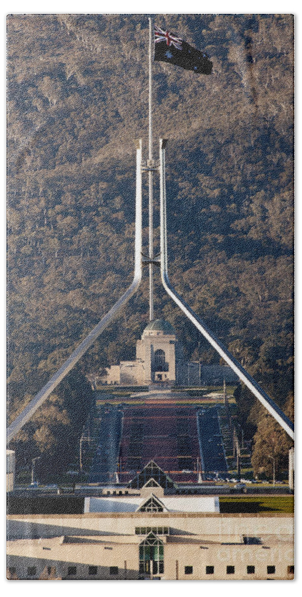 Australia Bath Towel featuring the photograph Parliament and war memorial australia by Steven Ralser
