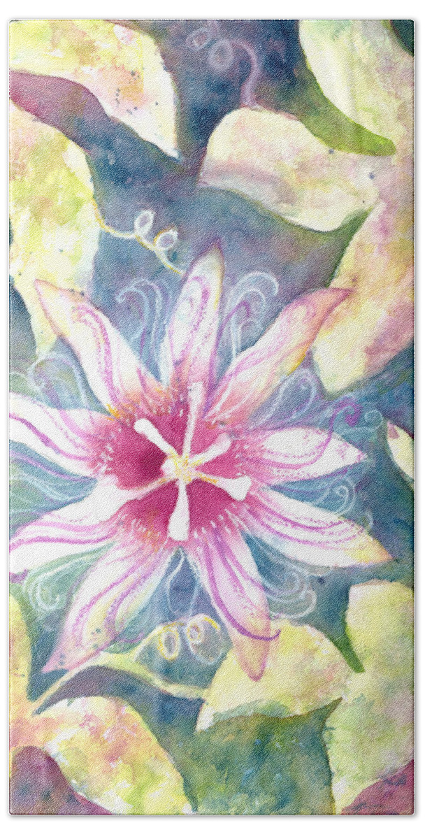 Passion Flower Painting Hand Towel featuring the painting Passionflower by Kelly Perez