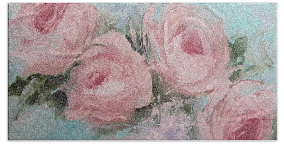 Roses Bath Towel featuring the painting Pastel Pink Roses Painting by Chris Hobel
