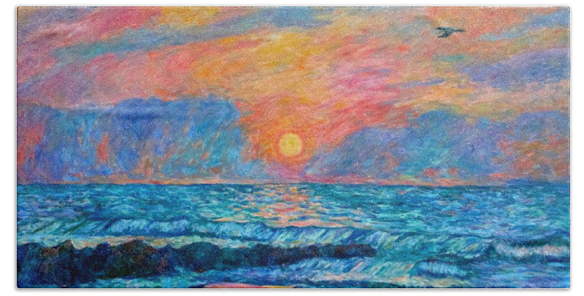 Pawleys Island Bath Towel featuring the painting Pawleys Island Cormorant Sunrise by Kendall Kessler