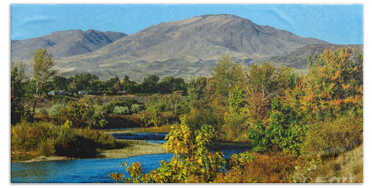 Emmett Hand Towel featuring the photograph Payette River And Squaw Butte by Robert Bales
