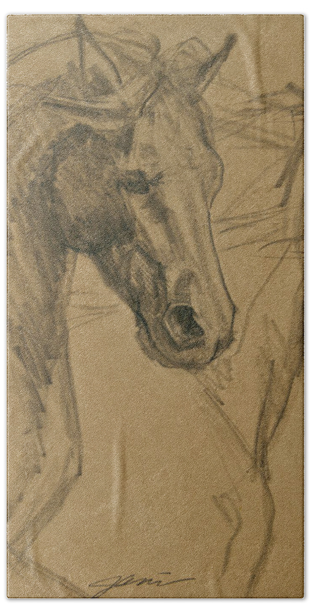 Horse Art Hand Towel featuring the drawing Peace And Justice Sketch by Jani Freimann
