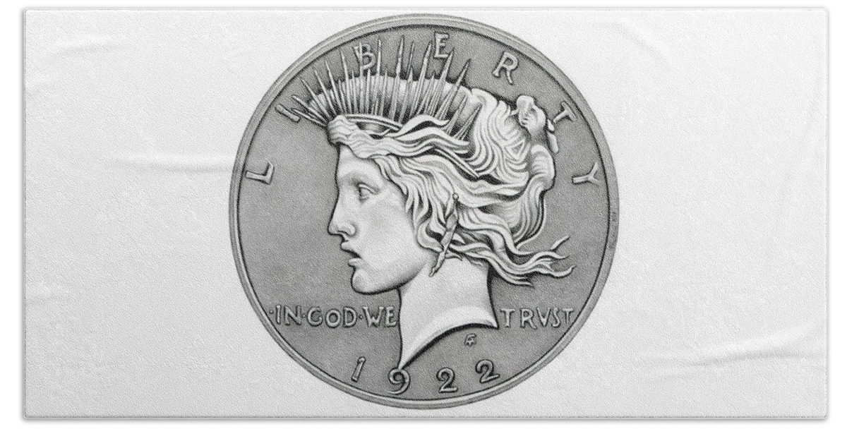 Coin Hand Towel featuring the drawing Graphite Peace Dollar by Fred Larucci