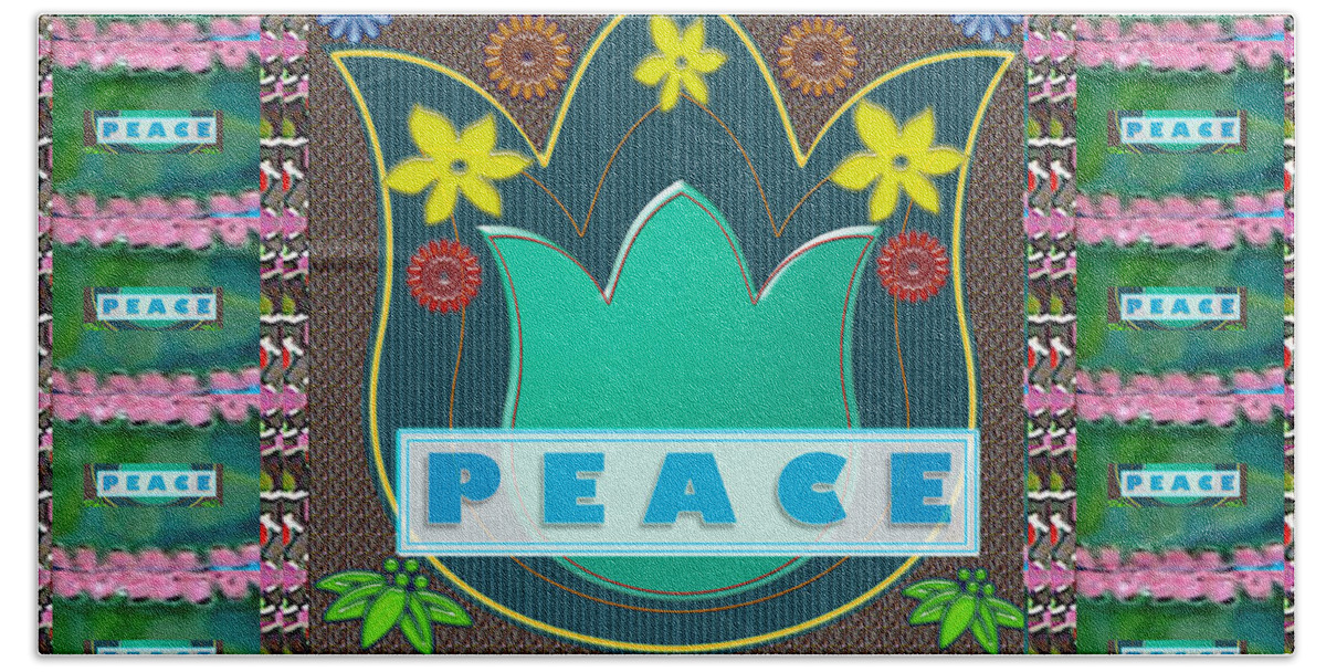 Peace Bath Sheet featuring the mixed media Peace Jobs Children Environment Society Country Nations World Politics Economy Brotherhood Drinking by Navin Joshi