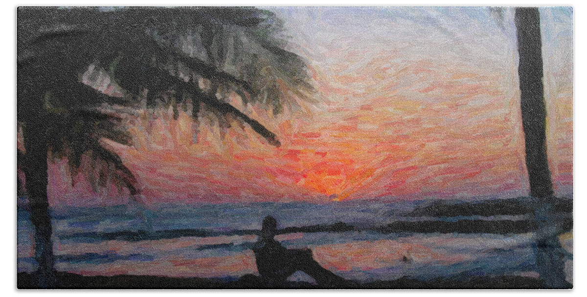 Sunset Hand Towel featuring the painting Peaceful Sunset by David Gleeson