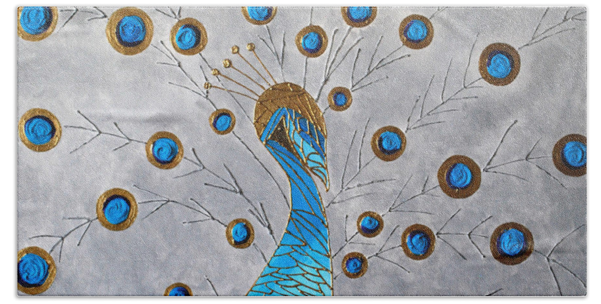 Peacock Bath Towel featuring the painting Peacock and its beauty by Sonali Kukreja