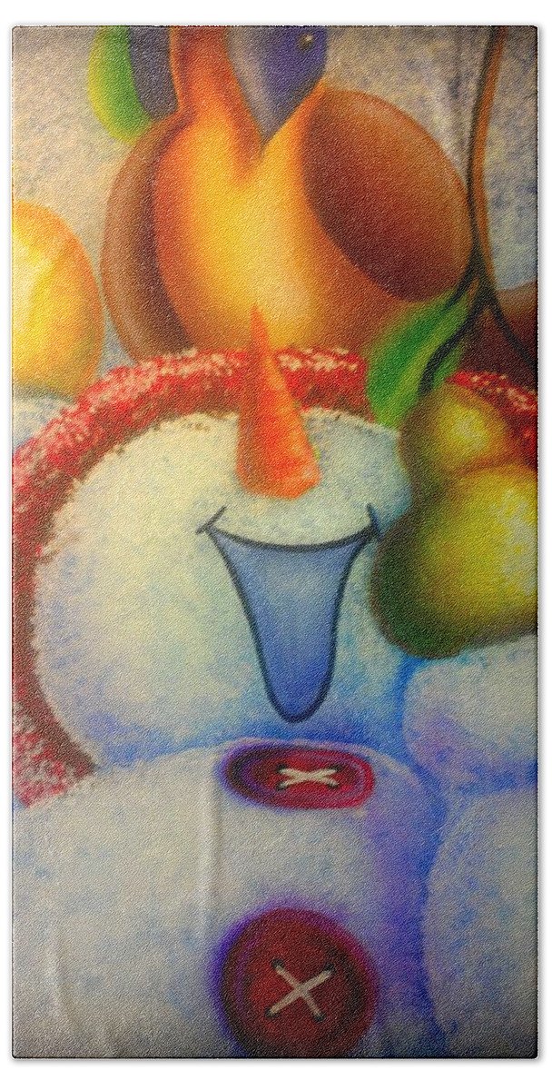 Snowman Bath Towel featuring the painting Pear of a Partridge by Darren Robinson