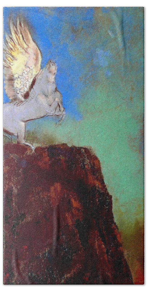 Pegasus Bath Towel featuring the painting Pegasus by Odilon Redon