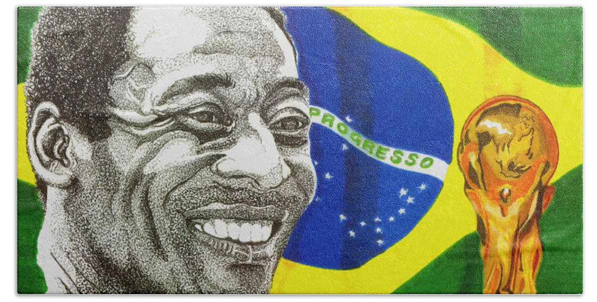 Pele Hand Towel featuring the drawing Pele by Cory Still
