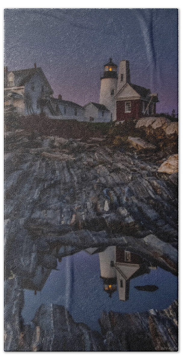 Lighthouse Bath Towel featuring the photograph Pemaquid Point Reflection by Erika Fawcett