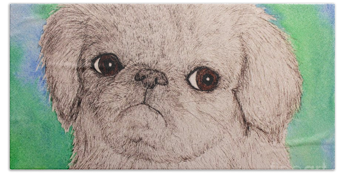 Pug Hand Towel featuring the painting Pen and Ink Pug by Melinda Etzold