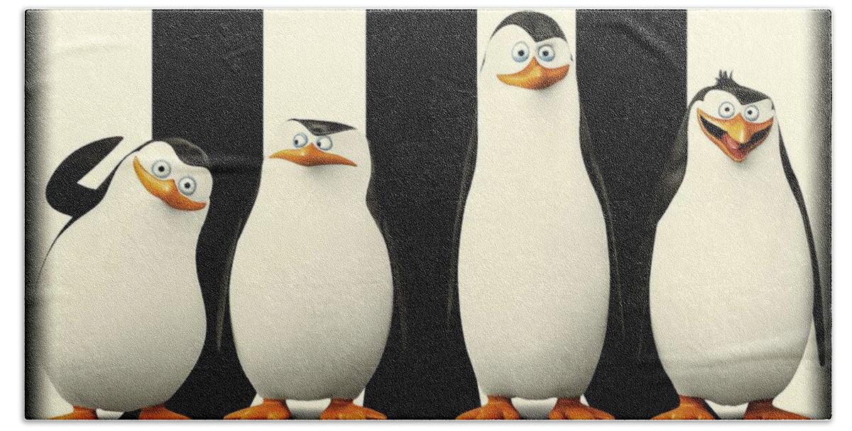 Penguins Of Madagascar Hand Towel featuring the digital art Penguins of Madagascar by Movie Poster Prints