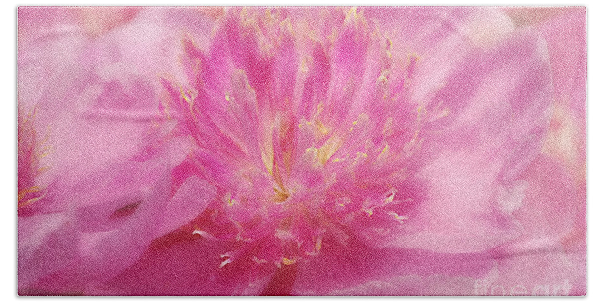 Macro Hand Towel featuring the photograph Peony Dream by Peggy Franz