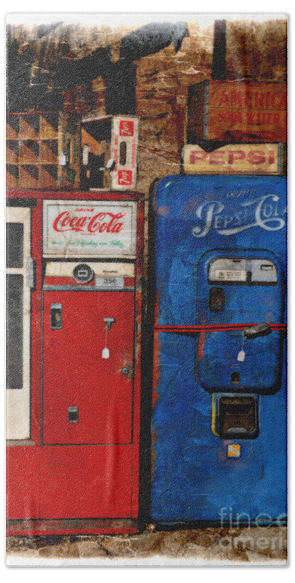 Pepsi Vending Machines Bath Towel featuring the photograph Pepsi vs Coke by Mary Machare