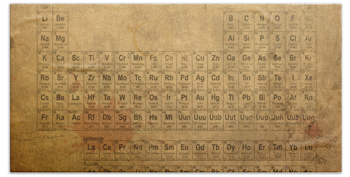 Periodic Hand Towel featuring the mixed media Periodic Table of the Elements by Design Turnpike