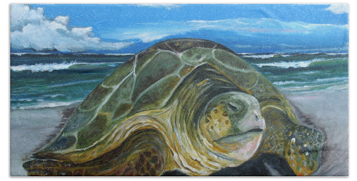 Sea Bath Towel featuring the painting Perseverance by Dawn Harrell