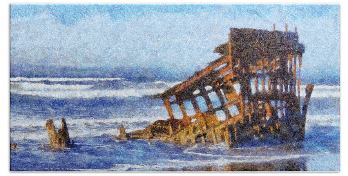 Peter Iredale Bath Towel featuring the digital art Peter Iredale Wreck by Kaylee Mason
